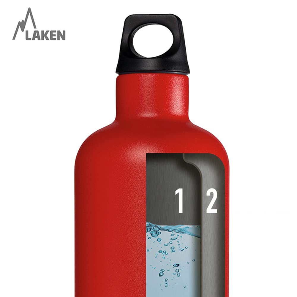 Laken Thermo Futura Vacuum Insulated Stainless Steel Water Bottle Narrow Mouth, 17 Ounce, Plain/Silver