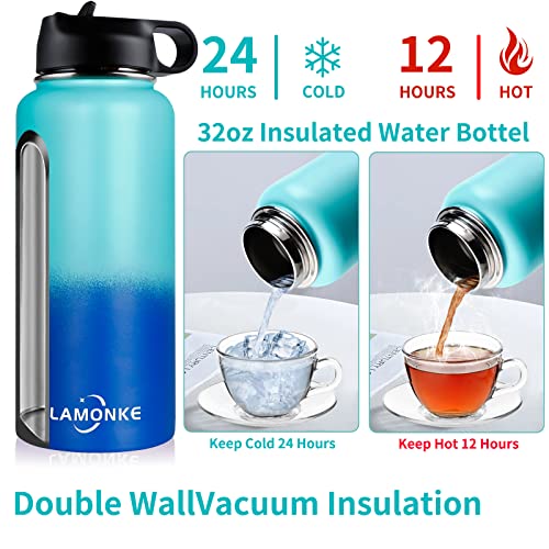 LAMONKE 32oz Vacuum Insulated Stainless Steel Water Bottle with Straw Lids & Spout Lids & Wide Mouth, Double Wall BPA Free Sweat-Proof Thermos to Keep Beverages Perfectly Hot or Cold