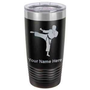 lasergram 20oz vacuum insulated tumbler mug, karate man, personalized engraving included (black)
