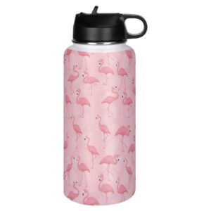 hinfunees flamingo sports water bottles with straws lids insulated 32oz thermo mugs vacuum insulated travel bottle for outdoor sports gifts keeps liquids hot or cold flamingo 1000ml (32oz)