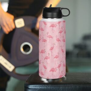 Hinfunees Flamingo Sports Water Bottles with Straws Lids Insulated 32oz Thermo Mugs Vacuum Insulated Travel Bottle for Outdoor Sports Gifts Keeps Liquids Hot or Cold Flamingo 1000ml (32oz)