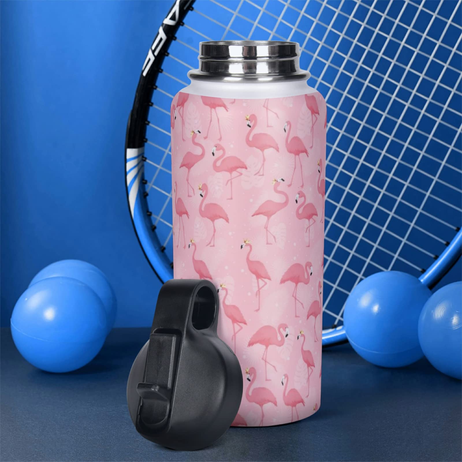 Hinfunees Flamingo Sports Water Bottles with Straws Lids Insulated 32oz Thermo Mugs Vacuum Insulated Travel Bottle for Outdoor Sports Gifts Keeps Liquids Hot or Cold Flamingo 1000ml (32oz)