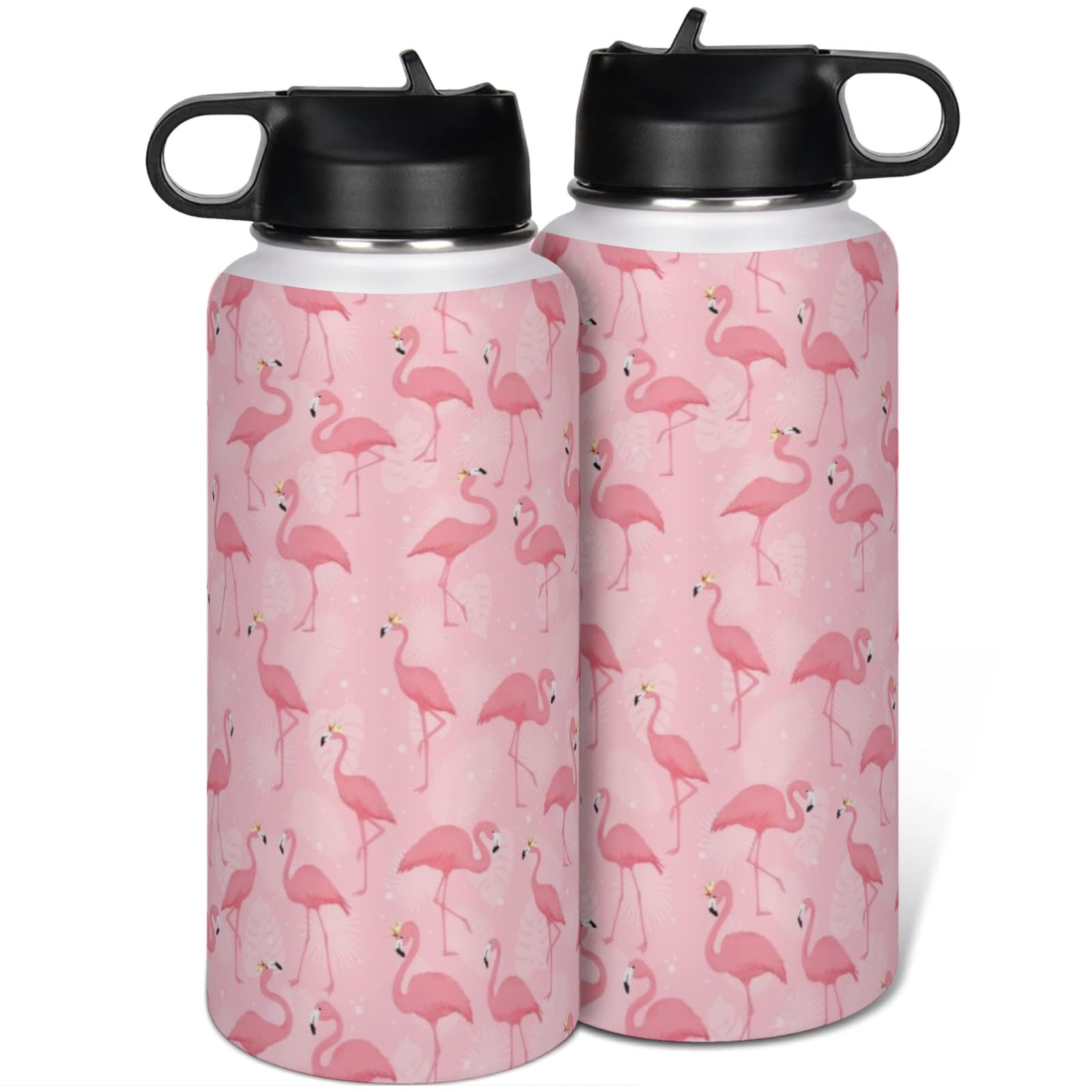 Hinfunees Flamingo Sports Water Bottles with Straws Lids Insulated 32oz Thermo Mugs Vacuum Insulated Travel Bottle for Outdoor Sports Gifts Keeps Liquids Hot or Cold Flamingo 1000ml (32oz)