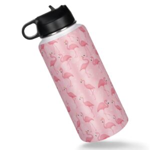 Hinfunees Flamingo Sports Water Bottles with Straws Lids Insulated 32oz Thermo Mugs Vacuum Insulated Travel Bottle for Outdoor Sports Gifts Keeps Liquids Hot or Cold Flamingo 1000ml (32oz)