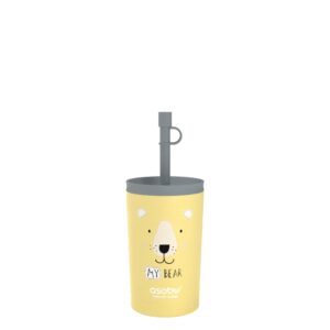 asobu stainless steel kids tumbler with flexible straw lid | insulated water bottle | reusable travel cup 12 ounce (yellow)