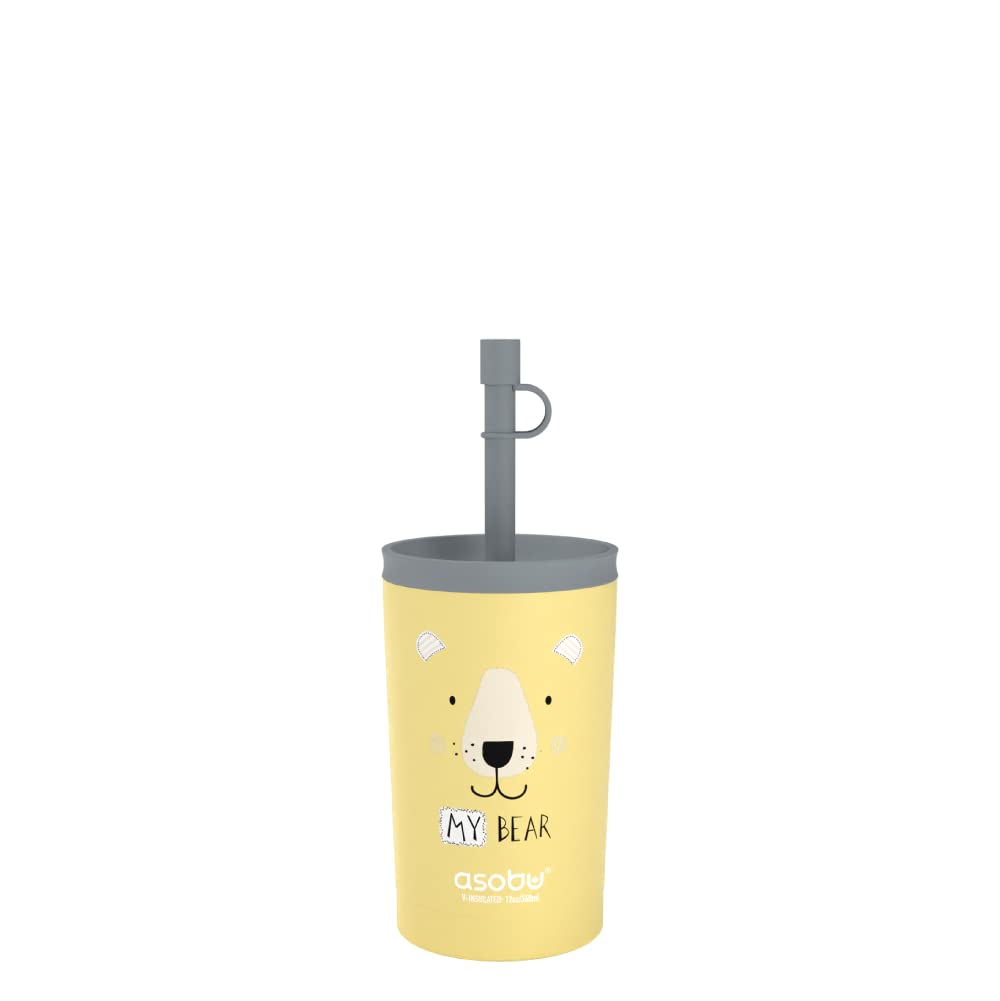 asobu Stainless Steel Kids Tumbler with Flexible Straw Lid | Insulated Water Bottle | Reusable Travel Cup 12 Ounce (Yellow)