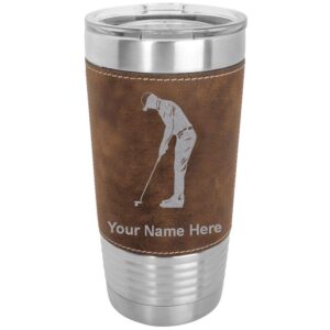 LaserGram 20oz Vacuum Insulated Tumbler Mug, Golfer Putting, Personalized Engraving Included (Faux Leather, Rustic)