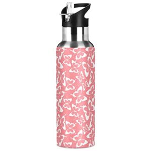 Water Bottle with Straw Lid 20oz Pink Butterfly Reusable Vacuum Insulated Stainless Steel Water Bottles, Leak Proof, BPA-Free.