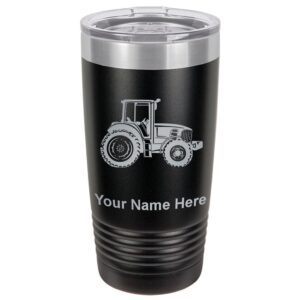 lasergram 20oz vacuum insulated tumbler mug, farm tractor, personalized engraving included (black)