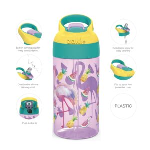 Zak Designs 16oz Riverside Desert Life and Disney Frozen 2 Kids Water Bottles with Straws and Built in Carrying Loops, 4pc Set