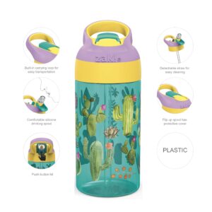 Zak Designs 16oz Riverside Desert Life and Disney Frozen 2 Kids Water Bottles with Straws and Built in Carrying Loops, 4pc Set