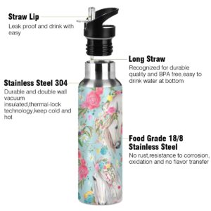 OREZI Horse And Flower Water Bottle Thermos with Straw Lid for Boys Girls,600 ml,Leakproof Stainless-Steel Sports Bottle for Women Men Teenage