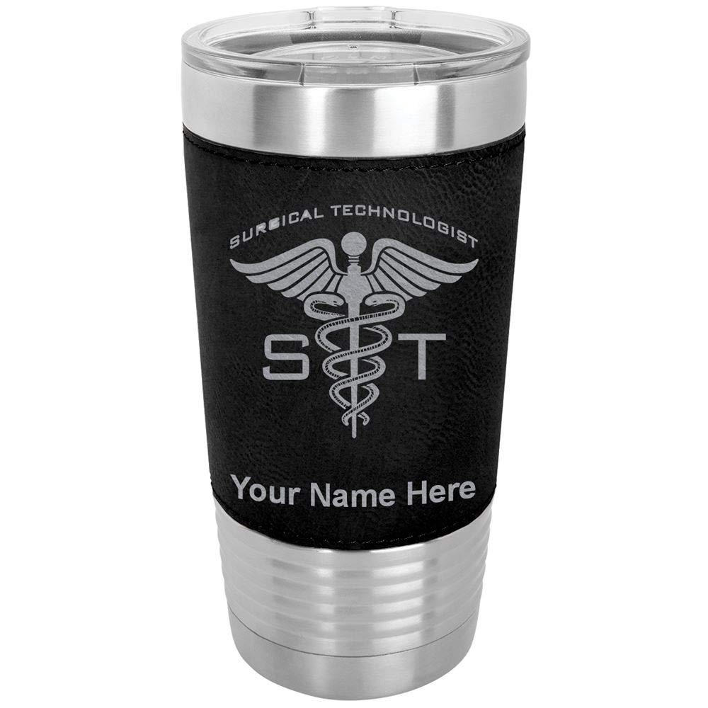 LaserGram 20oz Vacuum Insulated Tumbler Mug, ST Surgical Technologist, Personalized Engraving Included (Faux Leather, Black)