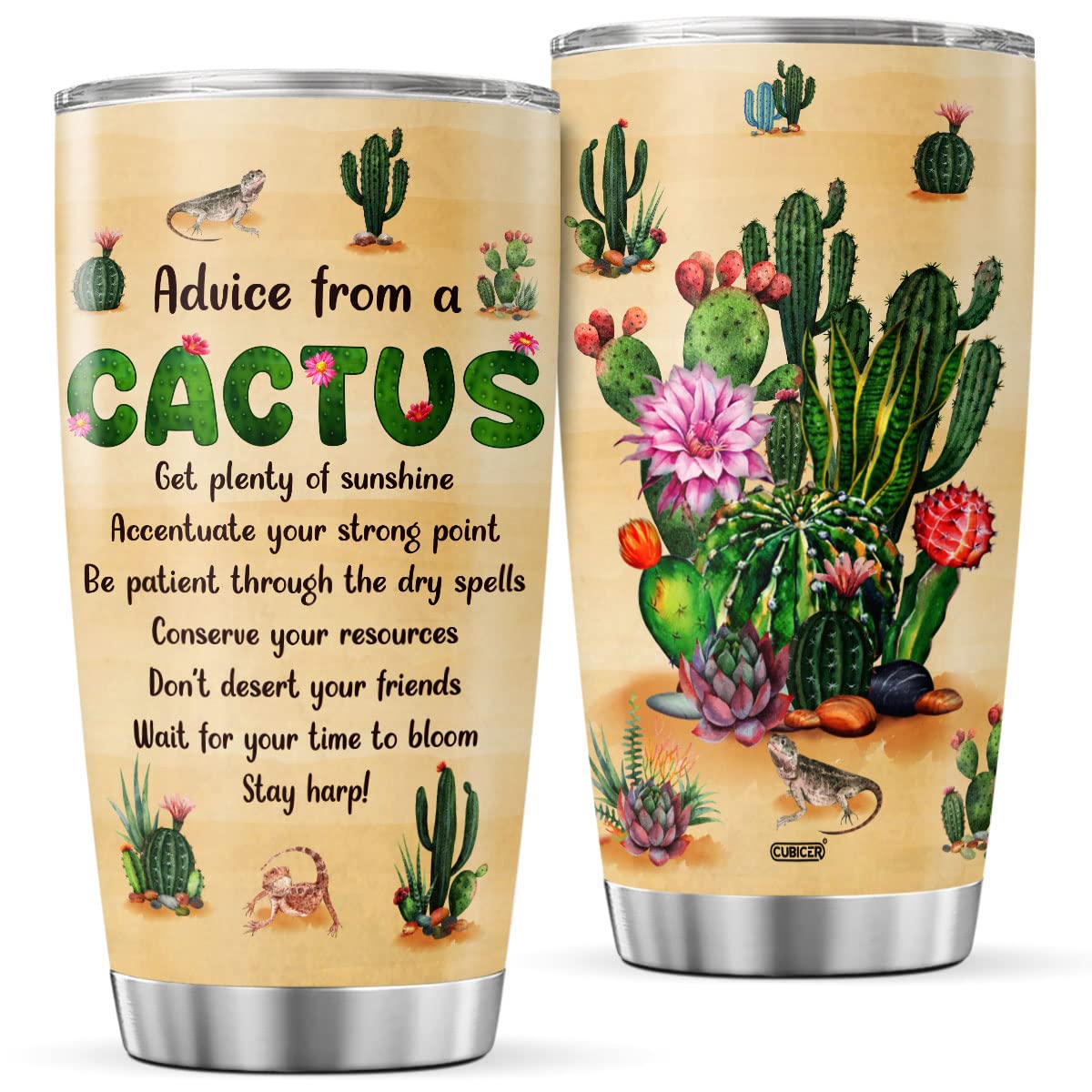 CUBICER 20 Oz Cactus Tumbler With Lid For Plant Lovers Women Girls Teens Kids Funny Sayings Stainless Steel Cups Inspirational Quotes Insulated Coffee Mugs Travel Drinking Glass