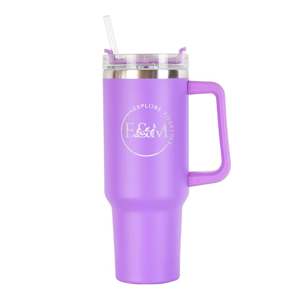 F&M vacuum-insulated stainless steel 40 Oz Tumbler With Handle And Straw-Travel mugs-reusable-portable (Purple)