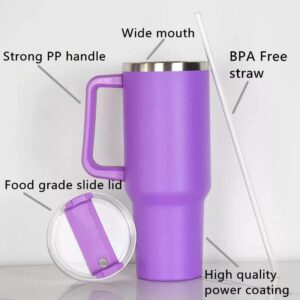 F&M vacuum-insulated stainless steel 40 Oz Tumbler With Handle And Straw-Travel mugs-reusable-portable (Purple)