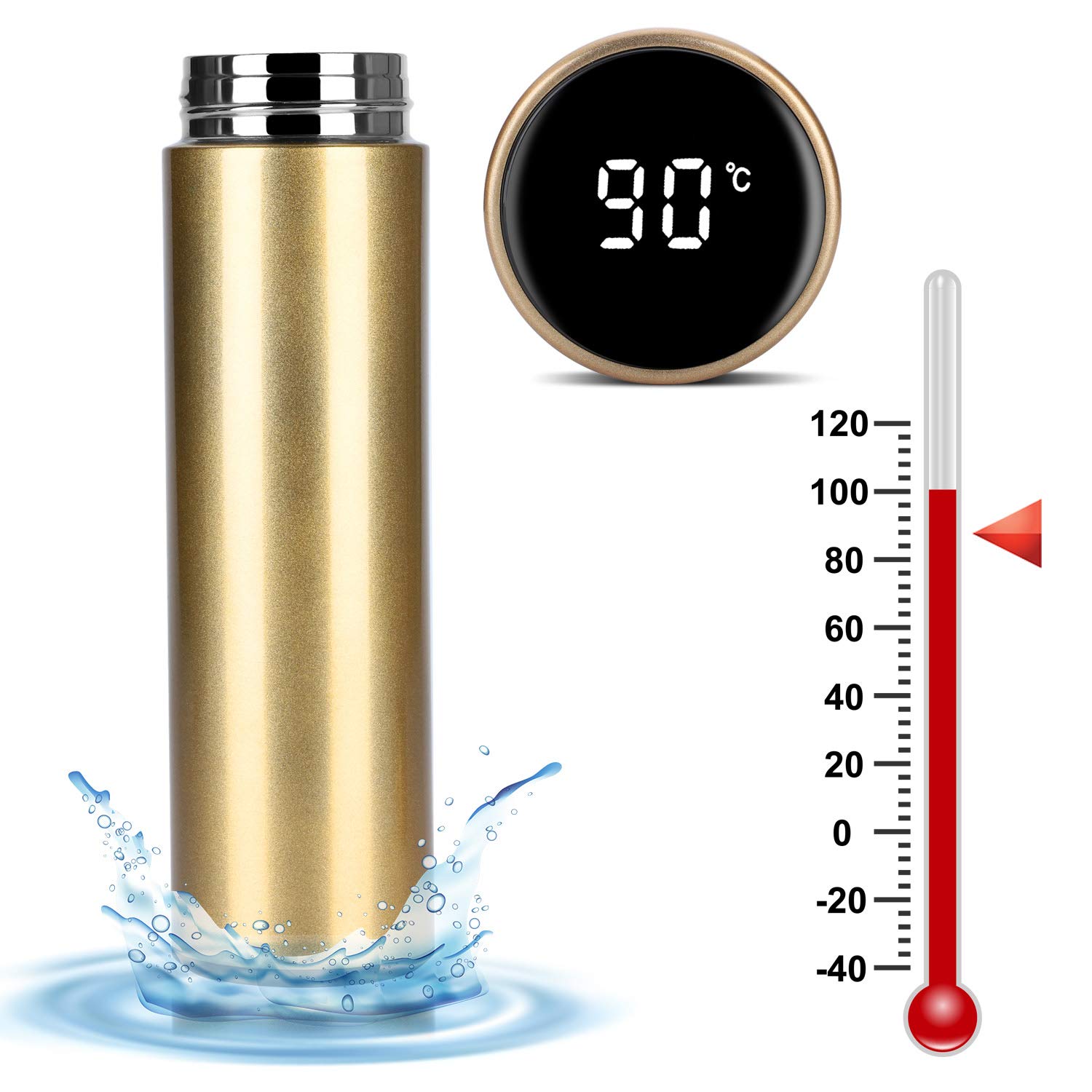 Temperature Display Vacuum Insulated Water Bottle 17oz,Thermo Flask Made of Premium Stainless Steel Coffee/ Water, Smart Cup, Novelty Gifts Mug, FDA Safety.