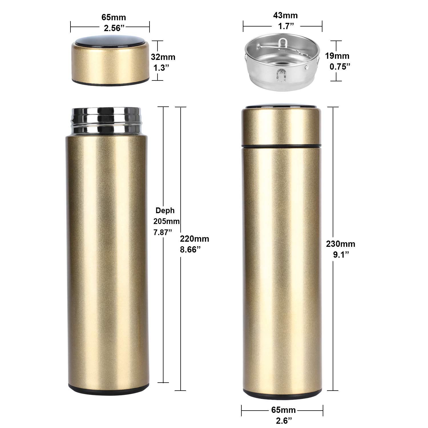 Temperature Display Vacuum Insulated Water Bottle 17oz,Thermo Flask Made of Premium Stainless Steel Coffee/ Water, Smart Cup, Novelty Gifts Mug, FDA Safety.