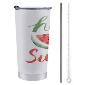 gemgam cute watermelon watercolor insulated tumbler with lid stainless steel travel mug 20oz coffee mug spill proof hello summer double wall vacuum insulated water bottle