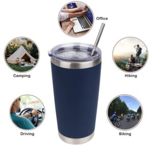 CZBOLINY 20oz/600ml Tumbler with 2 Lids,2 Straws,Insulated Stainless Steel Coffee Travel Mug,Double Wall Vacuum Thermal coffee cups. Navy Blue Tumbler