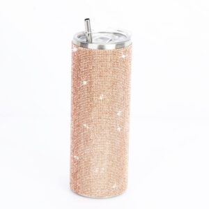 diamond water bottle - stainless steel insulated water bottle with straw & brush - reusable leak-proof glitter water bottles for women - iced coffee cup water bottles for women rose gold