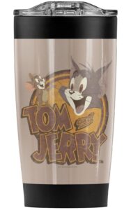 logovision tom and jerry water damaged stainless steel tumbler 20 oz coffee travel mug/cup, vacuum insulated & double wall with leakproof sliding lid | great for hot drinks and cold beverages