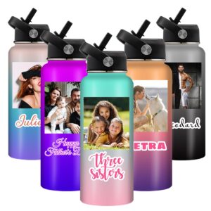 mesheley personalized water bottles custom for women men girls boys with straw names photo customized water bottle gifts for mom dad mother's day father's day graduation school sports