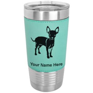lasergram 20oz vacuum insulated tumbler mug, chihuahua dog, personalized engraving included (faux leather, teal)