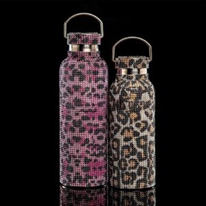 Diamond Insulated Bottle with Lid & Handle- Sparkling Rhinestone Leakproof Studded 304 Stainless Steel Vacuum Cup Thermo Travel Coffeee Mug for Women