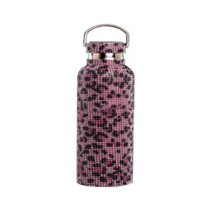 Diamond Insulated Bottle with Lid & Handle- Sparkling Rhinestone Leakproof Studded 304 Stainless Steel Vacuum Cup Thermo Travel Coffeee Mug for Women