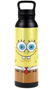 logovision spongebob official dual face logo 24 oz insulated canteen water bottle, leak resistant, vacuum insulated stainless steel with loop cap, black