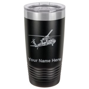 lasergram 20oz vacuum insulated tumbler mug, military helicopter 1, personalized engraving included (black)