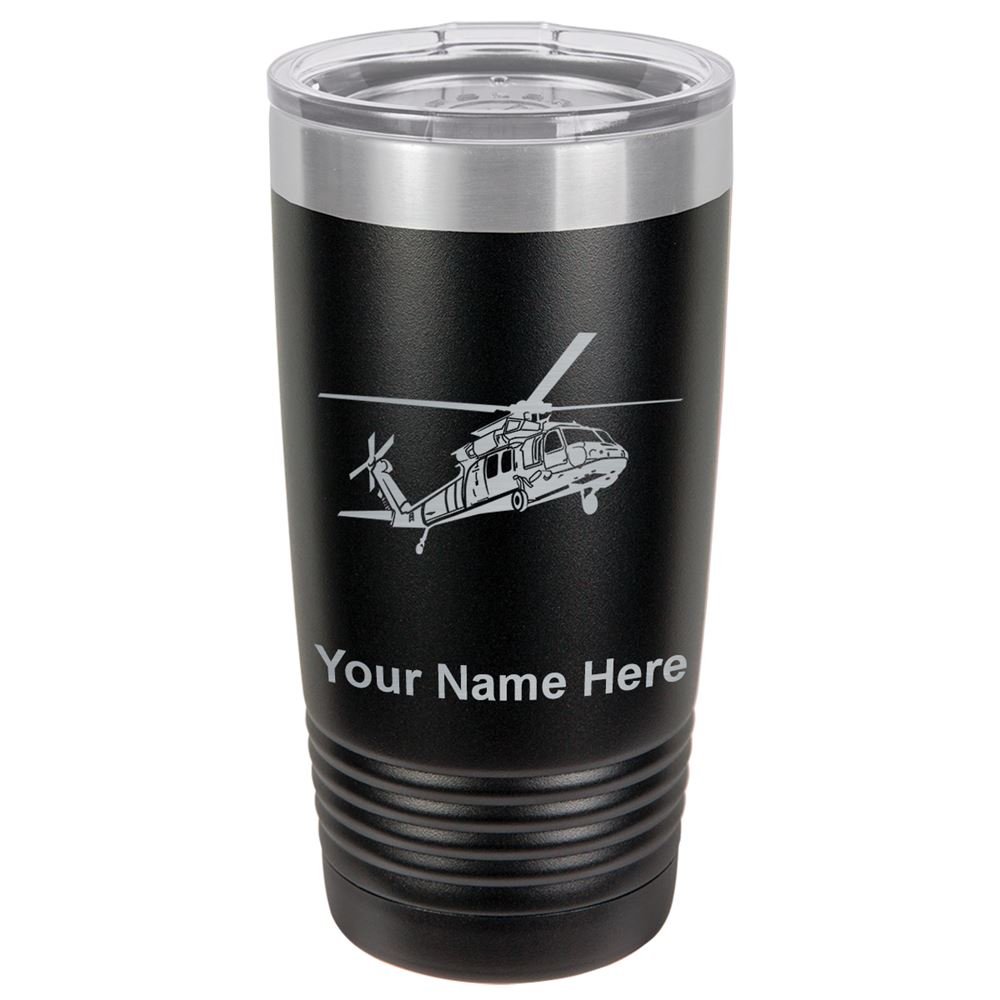 LaserGram 20oz Vacuum Insulated Tumbler Mug, Military Helicopter 1, Personalized Engraving Included (Black)