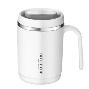 livefunni coffee mug with handle, 500ml insulated stainless steel coffee travel cup, vacuum reusable coffee cup with lid, keeping warm & cold (white)