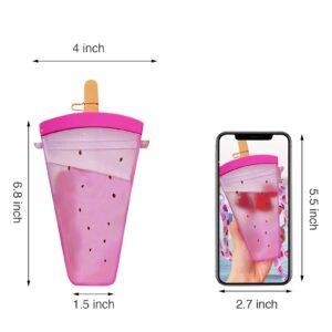 Alimtois Cute Water Bottles Kawaii for Girls, Water Bottle with Strap and Strap for Children Leakproof Plastic Drink Water Bottles, BPA Free