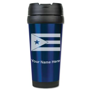 lasergram 16oz coffee travel mug, flag of puerto rico, personalized engraving included (dark blue)