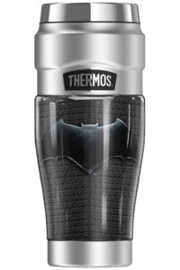 thermos justice league movie batman chest logo, stainless king stainless steel travel tumbler, vacuum insulated & double wall, 16oz