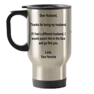 spreadpassion dear husband, thanks for being my husband gift idea stainless steel travel insulated tumblers mug