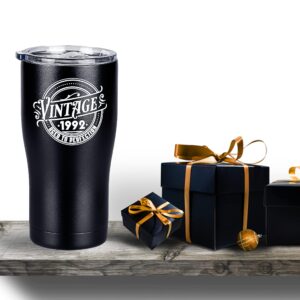 Larura Vintage 1992 Tumbler - 30th Birthday Gifts for Men Women - Insulated Stainless Steel Tumblers - 30 Year Old Birthday Gifts for Men Women - 30th Party Decorations for Him or Her (Black, 20 oz)
