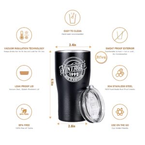 Larura Vintage 1992 Tumbler - 30th Birthday Gifts for Men Women - Insulated Stainless Steel Tumblers - 30 Year Old Birthday Gifts for Men Women - 30th Party Decorations for Him or Her (Black, 20 oz)