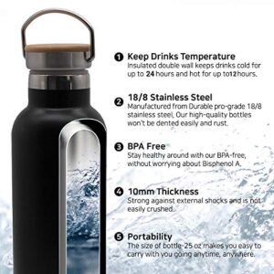 GONNADOO Stainless Steel Insulated Water Bottle 25 oz with 3 Lids, Vacuum, Insulated Stainless Steel, Hot Water, Cold Water, Sports Water Bottle (Black)