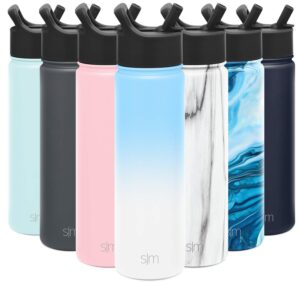 simple modern 22 oz summit water bottle with straw lid - gifts for hydro vacuum insulated tumbler flask double wall liter - 18/8 stainless steel ombre: santorini breeze