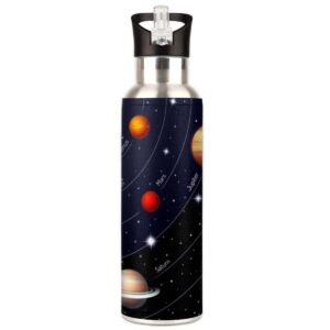 Universe Space Galaxy Solar System Vacuum Insulated Straw Water Bottle 20 Ounce Stainless Steel Leakproof Sports Water Bottle for Travel Working Sports