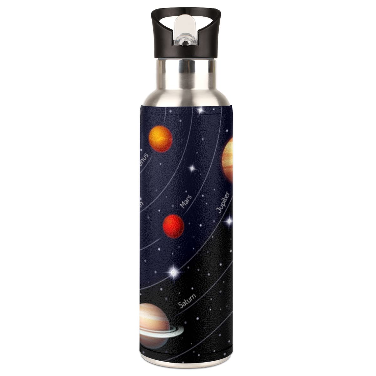 Universe Space Galaxy Solar System Vacuum Insulated Straw Water Bottle 20 Ounce Stainless Steel Leakproof Sports Water Bottle for Travel Working Sports