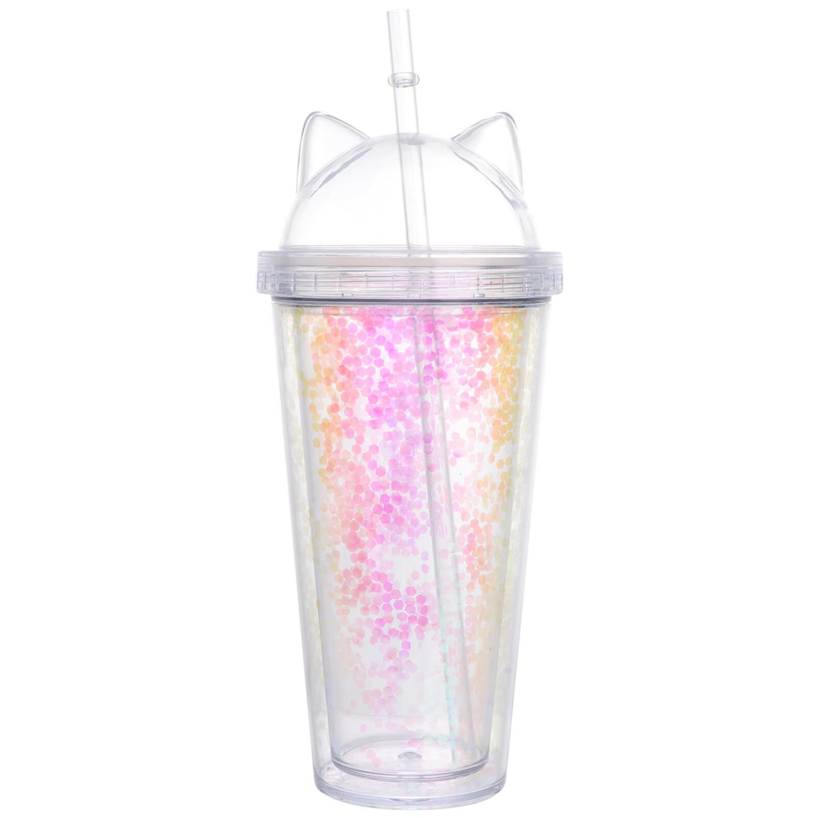 Tumbler Cup Water Bottles with Straw Dome Cups Reusable Cat Ear Bottle Double Walled Cup Water Cup Fashion Portable Glitter Straw Cup Sequin Cup Insulated Travel Coffee Mug Clear Water Bottles