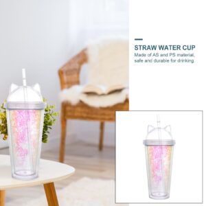 Tumbler Cup Water Bottles with Straw Dome Cups Reusable Cat Ear Bottle Double Walled Cup Water Cup Fashion Portable Glitter Straw Cup Sequin Cup Insulated Travel Coffee Mug Clear Water Bottles