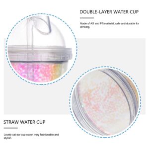 Tumbler Cup Water Bottles with Straw Dome Cups Reusable Cat Ear Bottle Double Walled Cup Water Cup Fashion Portable Glitter Straw Cup Sequin Cup Insulated Travel Coffee Mug Clear Water Bottles