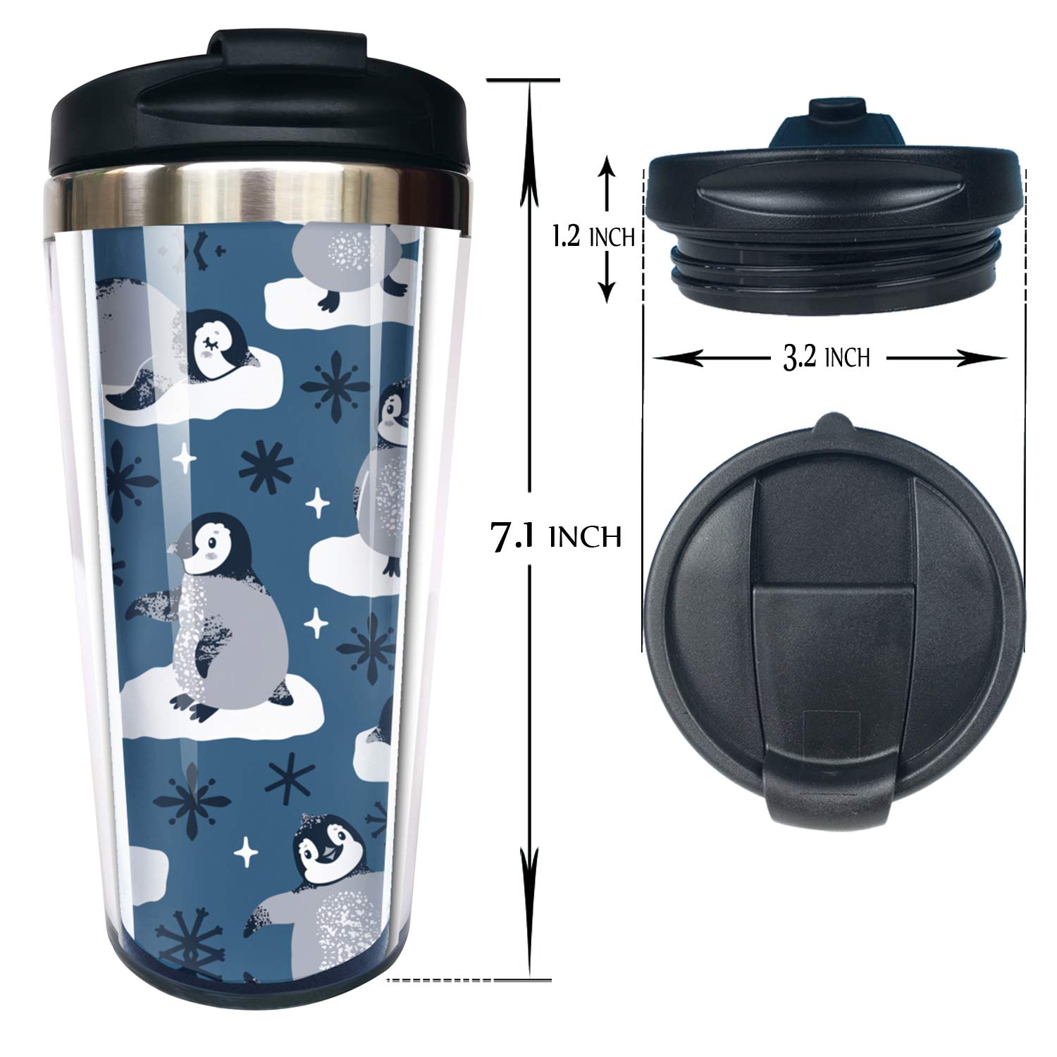 NVJUI JUFOPL Cute Penguins and Snowflakes Coffee Mug, Stainless Steel With Flip Lid 14 oz, Funny Coffee Cup for Travel Home Office