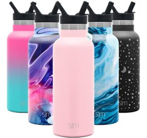 simple modern water bottle with narrow mouth straw lid metal thermos vacuum insulated stainless steel l reusable leak proof bpa-free flask | ascent collection | 17oz, blush