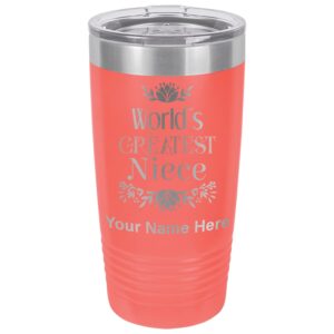 lasergram 20oz vacuum insulated tumbler mug, world's greatest niece, personalized engraving included (coral)